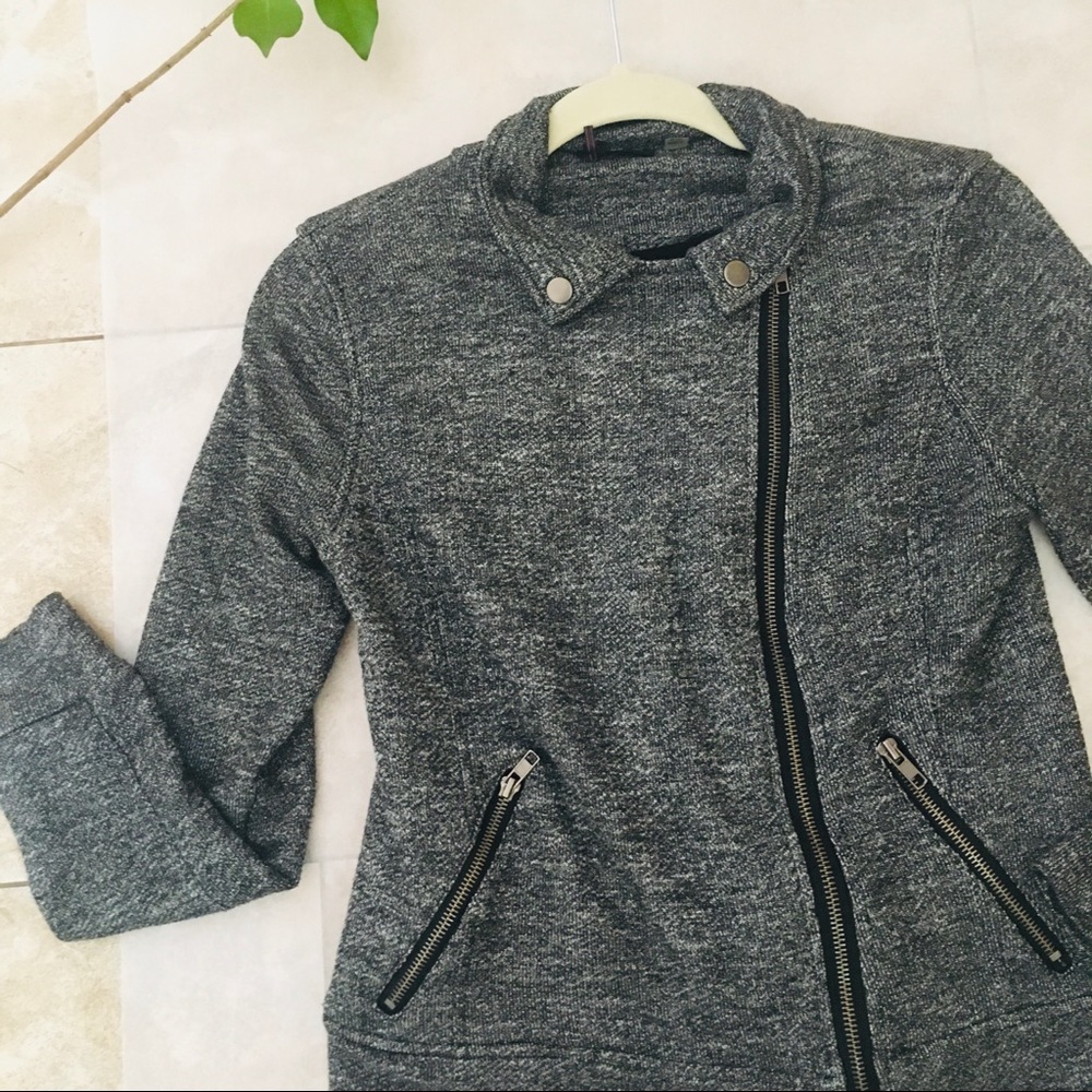 Nordstrom Moto Zip Up Jacket Asymmetrical Collar Heather Gray - Picture 5 of 8